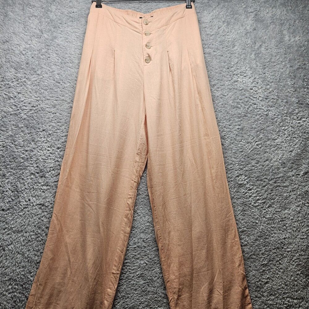 Rewash Womens Orange Linen Wide Leg Pants Size Small Pastel Pleated Peach